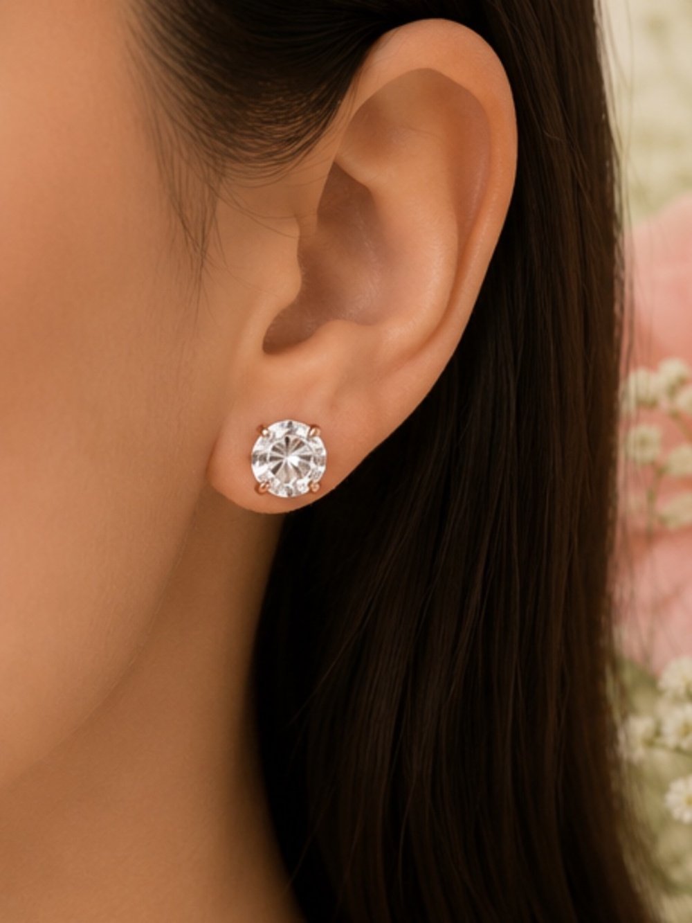 Handmade 4 CT Total Weight (8mm) Moissanite Stud Earrings Rose Gold Vermeil